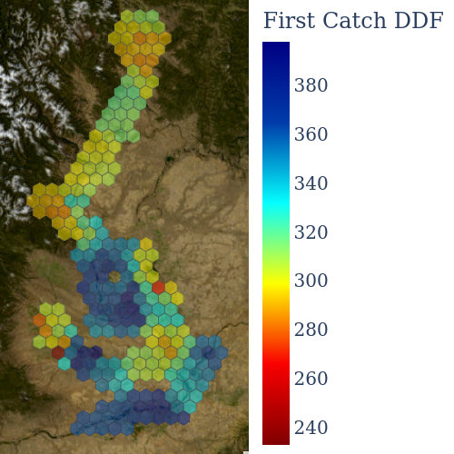 a map depicting when the first codling moth trap captures occurred in 2021 across Washington.