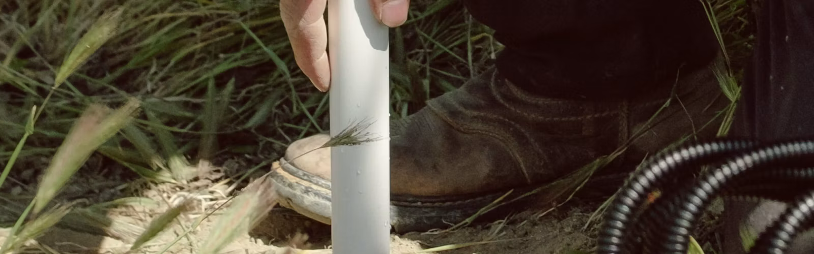 Semios field technician installing a soil moisture probe