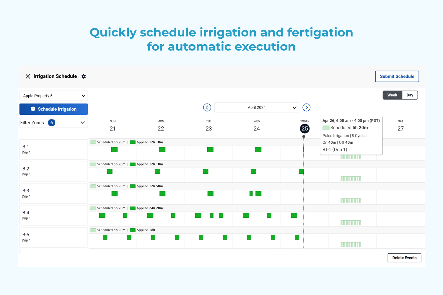 Semios app's irrigation scheduler interface