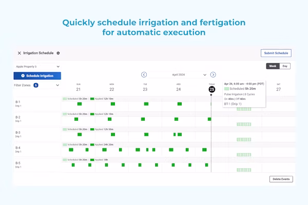 Semios app's irrigation scheduler interface