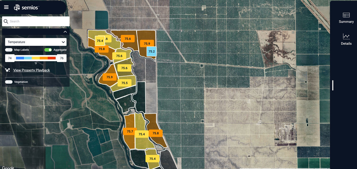 The Semios App shows the temperature updates for the growers.