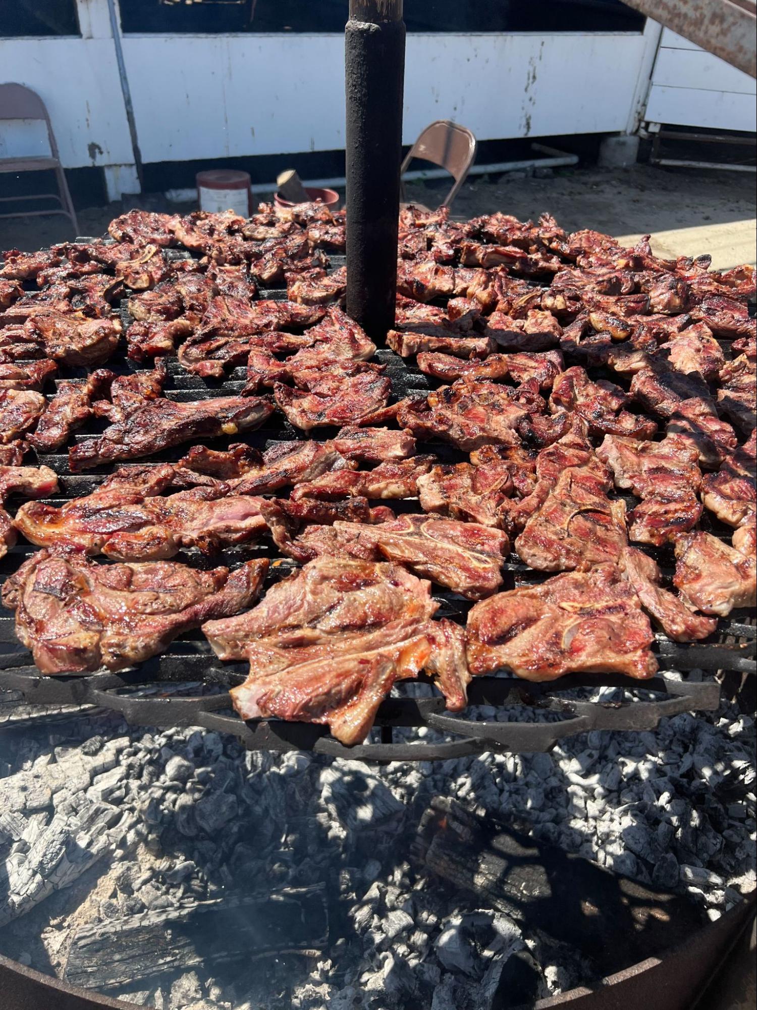BBQ with lamb chops cooking